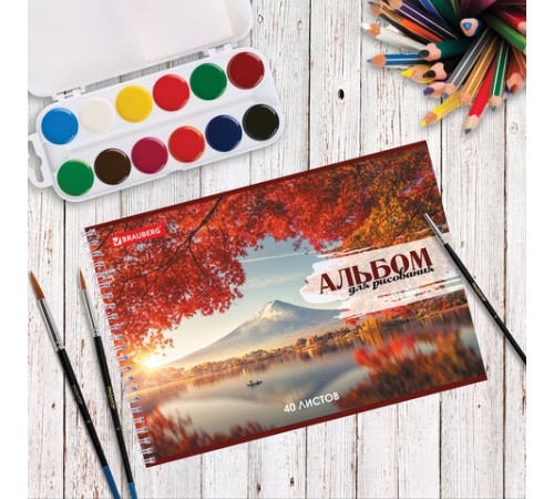 Альбом для рисования, А4, 40 листов, гребень, обложка картон, BRAUBERG, 195х285 мм, 