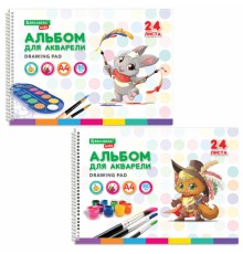 Альбом для акварели А4 24 л., бумага 180 г/м2, гребень, обложка картон, BRAUBERG KIDS, 
