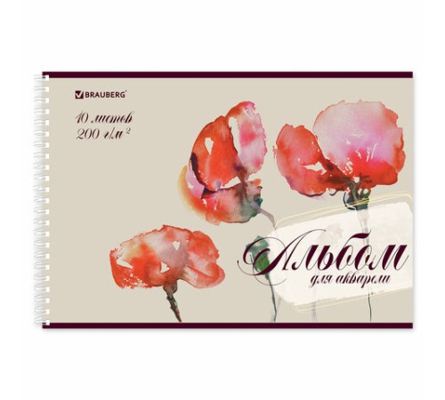 Альбом для акварели А4 40 л., бумага 200 г/м2, гребень, обложка картон, BRAUBERG, Ассорти 2 вида, 106713