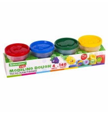 Пластилин-тесто для лепки BRAUBERG KIDS, 4 цвета, 560 г, яркие классические цвета, крышки-штампики, 106715