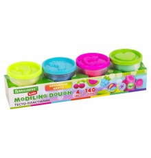 Пластилин-тесто для лепки BRAUBERG KIDS, 4 цвета, 560 г, яркие неоновые цвета, крышки-штампики, 106716