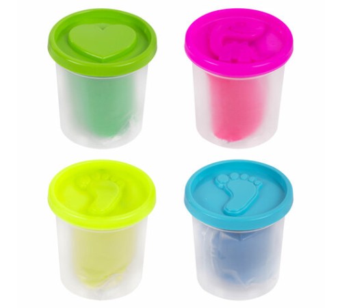 Пластилин-тесто для лепки BRAUBERG KIDS, 4 цвета, 560 г, яркие неоновые цвета, крышки-штампики, 106716