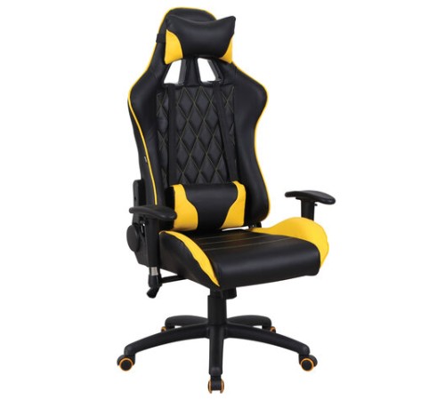 Кресло компьютерное BRABIX "GT Master GM-110", две подушки, экокожа, черное/желтое, 531927