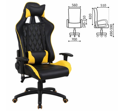 Кресло компьютерное BRABIX "GT Master GM-110", две подушки, экокожа, черное/желтое, 531927