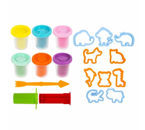 Пластилин-тесто для лепки BRAUBERG KIDS, 6 цветов, 300 г, 10 формочек, шприц, стек, крышки-штампики, 106719