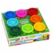 Пластилин-тесто для лепки BRAUBERG KIDS, 8 цветов, 400 г, яркие классические цвета, крышки-штампики, 106720
