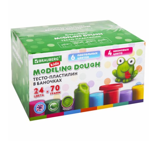 Пластилин-тесто для лепки BRAUBERG KIDS, 24 цвета, 1680 г, крышки-штампики, сундучок, 106722