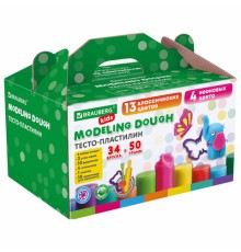 Пластилин-тесто для лепки BRAUBERG KIDS, 34 шт., 1700 г, 2 стека, 10 формочек, 4 штампика, 1 скалка, 10 пакетиков для хранения, 106723