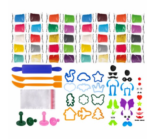 Пластилин-тесто для лепки BRAUBERG KIDS, 40 шт., 2000 г, 12 формочек, 2 стека, 2 штампика, 1 скалка, 20 пакетиков для хранения, 106724