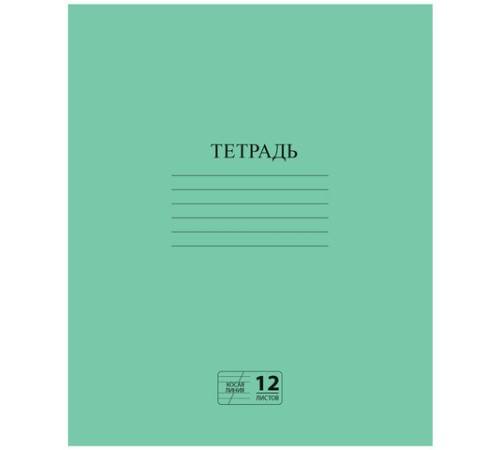 Тетрадь ЗЕЛЁНАЯ обложка 12 л., косая линия с полями, офсет № 2 ЭКОНОМ, 