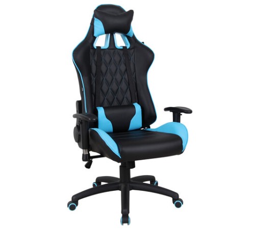 Кресло компьютерное BRABIX "GT Master GM-110", две подушки, экокожа, черное/голубое, 531928