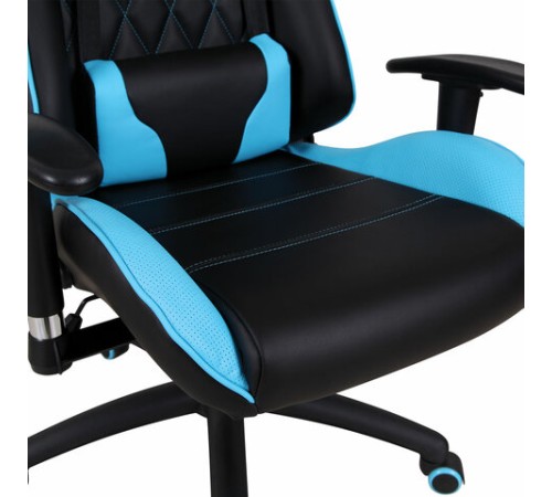 Кресло компьютерное BRABIX "GT Master GM-110", две подушки, экокожа, черное/голубое, 531928