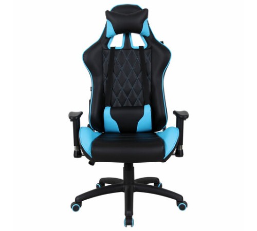 Кресло компьютерное BRABIX "GT Master GM-110", две подушки, экокожа, черное/голубое, 531928