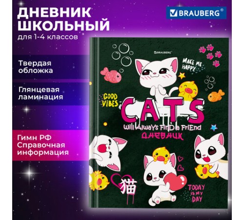 Дневник 1-4 класс 48 л., твердый, BRAUBERG, глянцевая ламинация, с подсказом, 