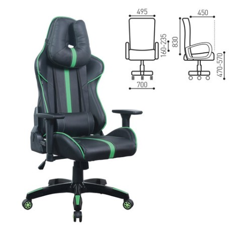 Кресло компьютерное BRABIX "GT Carbon GM-120", две подушки, экокожа, черное/зеленое, 531929 Кресло компьютерное BRABIX "GT Carbon GM-120", две подушки, экокожа, черное/зеленое, 531929