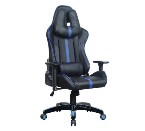 Кресло компьютерное BRABIX "GT Carbon GM-120", две подушки, экокожа, черное/синее, 531930
