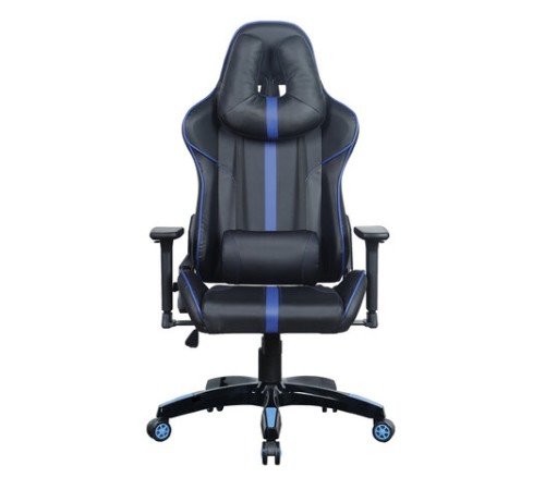 Кресло компьютерное BRABIX "GT Carbon GM-120", две подушки, экокожа, черное/синее, 531930