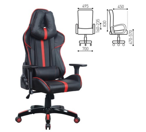 Кресло компьютерное BRABIX "GT Carbon GM-120", две подушки, экокожа, черное/красное, 531931 Кресло компьютерное BRABIX "GT Carbon GM-120", две подушки, экокожа, черное/красное, 531931