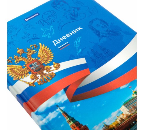 Дневник 1-11 класс 48 л., кожзам (твердая с поролоном), печать, цветной блок, BRAUBERG, 