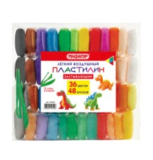 Пластилин лёгкий воздушный застывающий 48 штук (36 цветов + 12 базовых), 410 г, 3 стека, ПИФАГОР, 107043