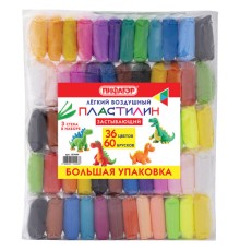 Пластилин супер лёгкий воздушный застывающий 60 штук (36 цветов + 2х12 базовых), 510 г, 3 стека, ПИФАГОР, 107044