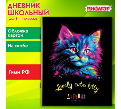 Дневник 1-11 класс 40 л., на скобе, ПИФАГОР, обложка картон, 