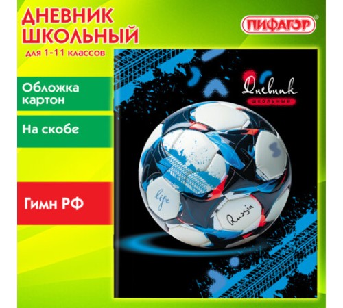 Дневник 1-11 класс 40 л., на скобе, ПИФАГОР, обложка картон, 