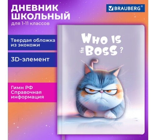 Дневник 1-11 класс 48 л., обложка кожзам (твердая с поролон), 3D-элемент, BRAUBERG, 