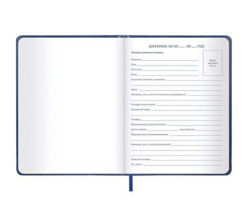 Дневник 1-11 класс 48 л., кожзам (твердая с поролоном), нашивка, BRAUBERG IGUANA, синий, 107226