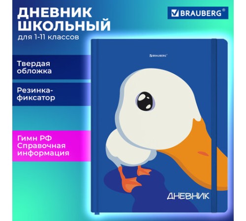Дневник 1-11 класс 48 л., твердый, BRAUBERG, матовая ламинация, резинка, закладка-ляссе, с подсказом, 