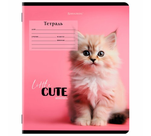 Тетрадь 12 л. BRAUBERG, клетка, обложка картон, CUTE ANIMALS, 107266