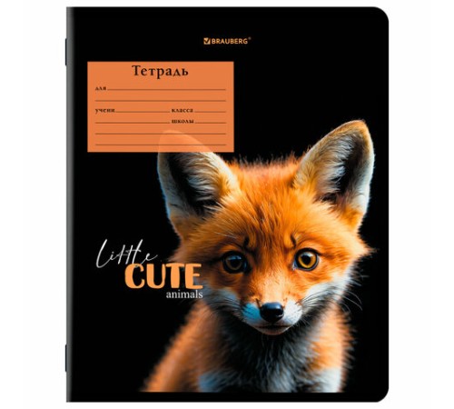 Тетрадь 12 л. BRAUBERG, клетка, обложка картон, CUTE ANIMALS, 107266