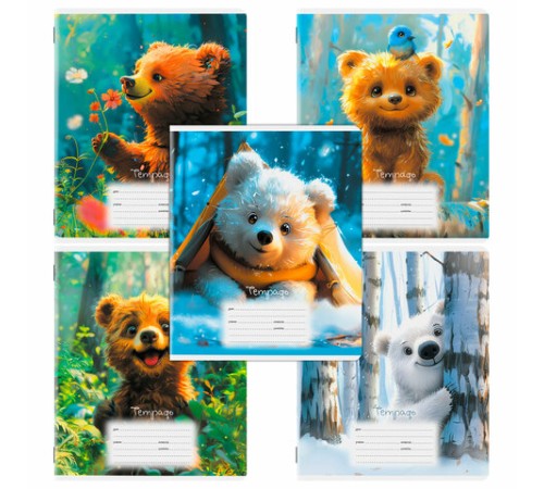 Тетрадь 12 л. ЮНЛАНДИЯ, клетка, обложка картон, МИШКИ, 107275