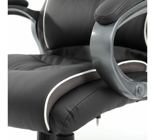 Кресло офисное BRABIX PREMIUM "Strong HD-009", НАГРУЗКА до 200 кг, экокожа черная, ткань серая, 531945