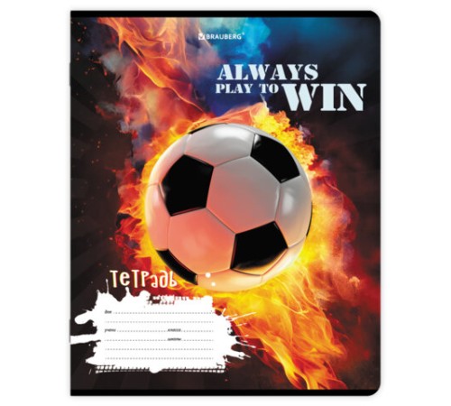 Тетрадь 12 л. BRAUBERG косая линия, обложка картон, ФУТБОЛ, 107290