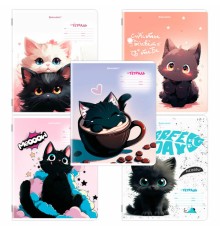 Тетрадь 18 л. BRAUBERG клетка, обложка картон, КОТИКИ, 107300