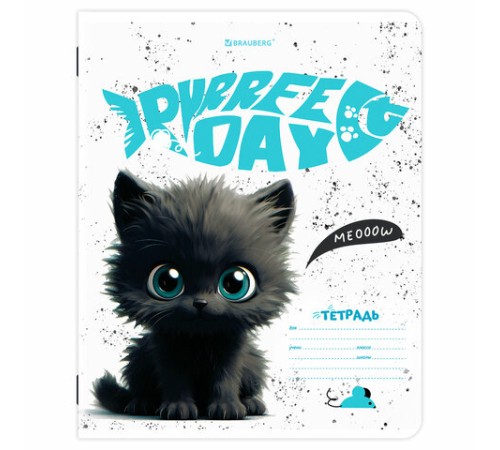 Тетрадь 18 л. BRAUBERG клетка, обложка картон, КОТИКИ, 107300