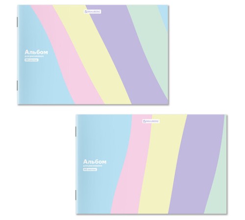Альбом для рисования А4 40 л., скоба, обложка картон, BRAUBERG, 203х288 мм, кросс-серия PASTEL, 107362