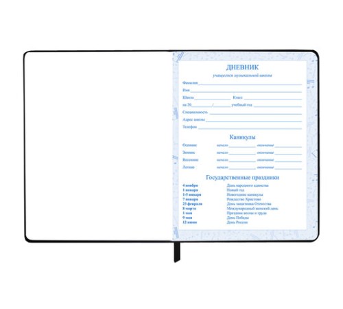 Дневник для музыкальной школы 170х215 мм, 48 л., обложка кожзам твердая, фольга, BRAUBERG, справочный материал, КЛАССИКА, 107369