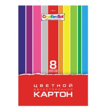Картон цветной А4 2-сторонний МЕЛОВАННЫЙ, 8 листов, 8 цветов, в папке, HATBER, 195х280 мм, 