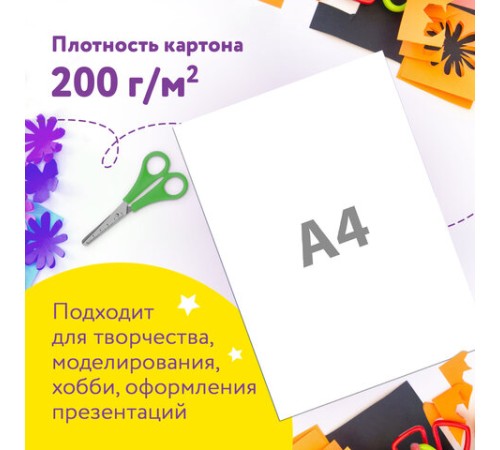 Картон белый А4 МЕЛОВАННЫЙ (белый оборот), 10 листов, в папке, ЮНЛАНДИЯ, 200х290 мм, 