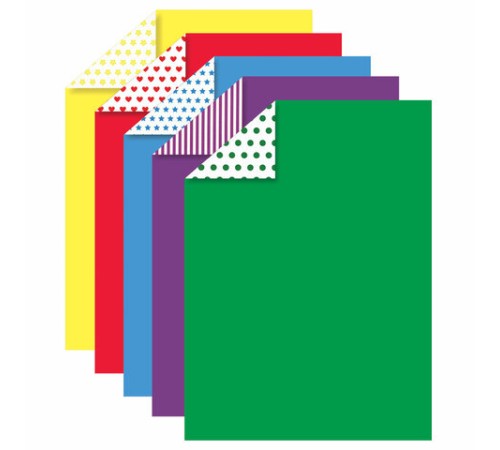 Картон цветной А4 2-сторонний МЕЛОВАННЫЙ, 5 цветов, РИСУНОК на обороте, папка, ЮНЛАНДИЯ, 200х290 мм, 111323