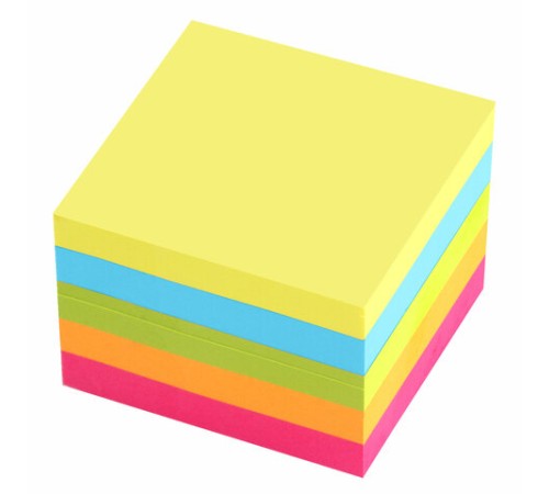 Блок самоклеящийся (стикеры) ЮНЛАНДИЯ НЕОНОВЫЙ 51х51 мм, 400 листов, 5 цветов, 111346