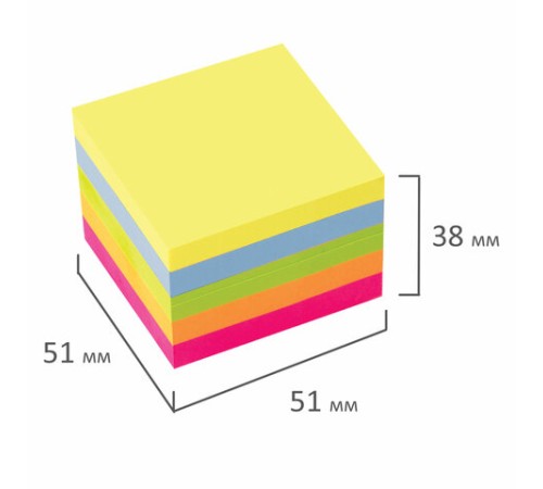 Блок самоклеящийся (стикеры) ЮНЛАНДИЯ НЕОНОВЫЙ 51х51 мм, 400 листов, 5 цветов, 111346
