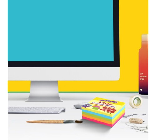 Блок самоклеящийся (стикеры) ЮНЛАНДИЯ НЕОНОВЫЙ 51х51 мм, 400 листов, 5 цветов, 111346