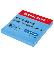Блок самоклеящийся (стикеры) BRAUBERG НЕОНОВЫЙ 76х76 мм, 90 листов, голубой, 111348