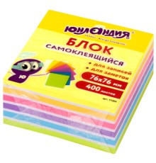 Блок самоклеящийся (стикеры) ЮНЛАНДИЯ НЕОНОВЫЙ 76х76 мм, 400 листов, 7 цветов, 111351