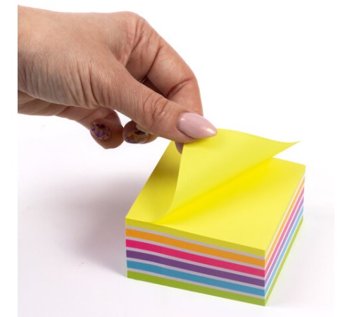 Блок самоклеящийся (стикеры) ЮНЛАНДИЯ НЕОНОВЫЙ 76х76 мм, 400 листов, 7 цветов, 111351