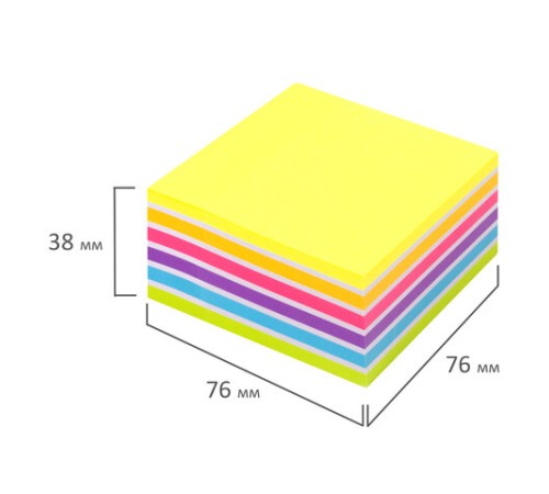 Блок самоклеящийся (стикеры) ЮНЛАНДИЯ НЕОНОВЫЙ 76х76 мм, 400 листов, 7 цветов, 111351
