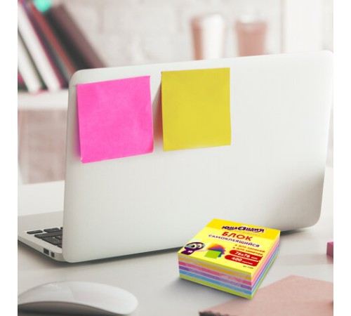 Блок самоклеящийся (стикеры) ЮНЛАНДИЯ НЕОНОВЫЙ 76х76 мм, 400 листов, 7 цветов, 111351